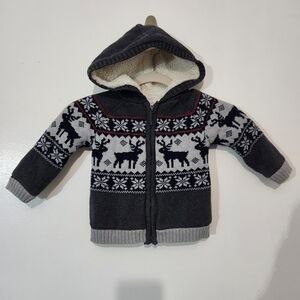 Sam & Jo Sweater Jacket 2T Toddler Sherpa Lined Reindeer Nordic Full Zip Hoodie